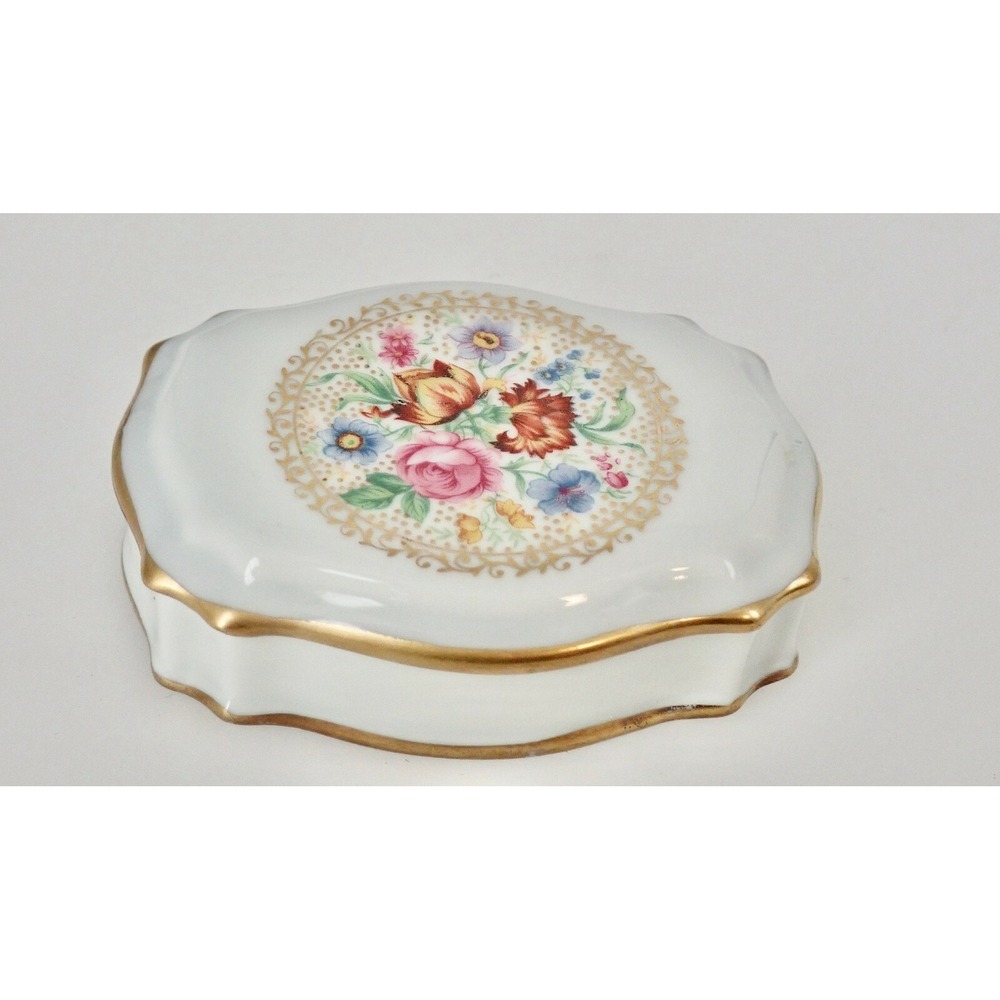 Vintage Limoges Trinket Box Floral Octagon 2 3/4"